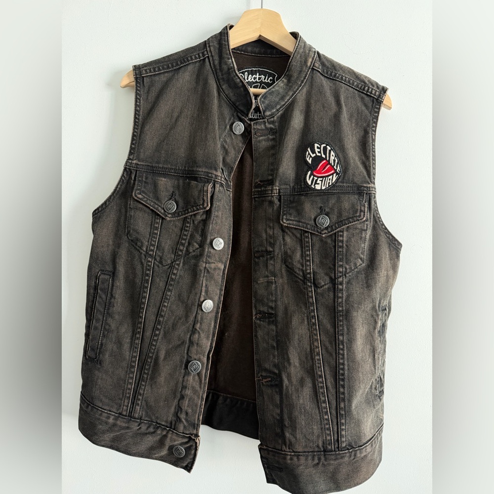 Vintage Black Grey Denim Electric Visual Vest
